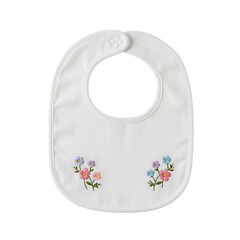 White baby bib with embroidered flowers