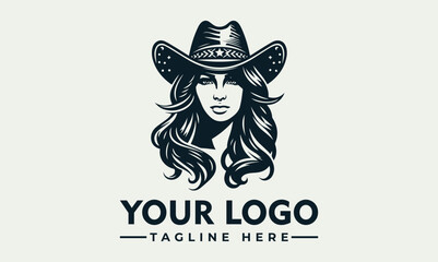 Illustration of a woman wearing a cowboy hat with long flowing hair, presented in a vintage, engraved style.