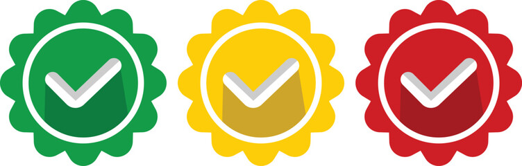 Color Badge Check Icons – Verified Approval Seal Set PNG