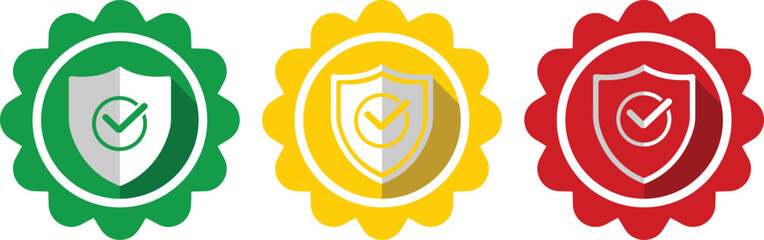 Color Shield Check Badges – Verified Security Approval Emblems Set PNG