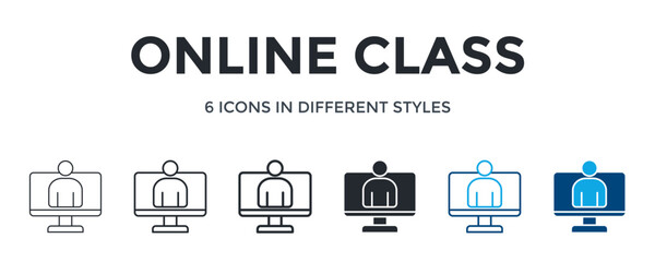 Online Class Icon In Different Style Vector Illustration. Designed In Thin Line, Regular Line, Bold Line, Glyph, Color Line, And Color Glyph Style Can Be Used For Web