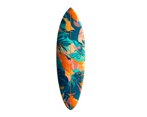 Colorful sleek surfboard tropical print on a transparent background