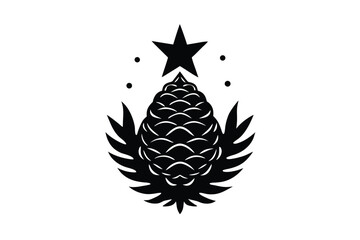 Obraz premium Pinecone and Floral Border Design with Golden Star Accent Illustration