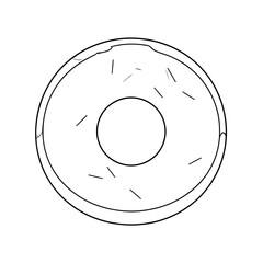 Minimalist black outline of a classic ring donut with glaze and sprinkles.