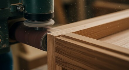 Sanding Wood Frame with Sanding Machine in Workshop