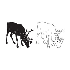 Unique Head Shape - Caribou Head - Silhouette and Lineart for Special Projects - Caribou silhouette - Caribou lineart - Caribou vector - silhouette & lineart of Caribou

