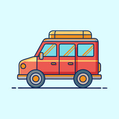 Cartoon illustration of a red SUV with roof rack and luggage