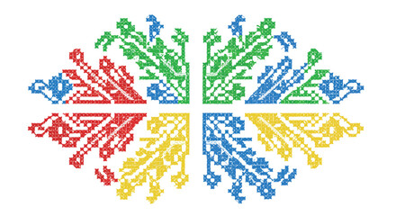 Obraz premium Colorful geometric pixel art snowflakes in mosaic style with cross pattern