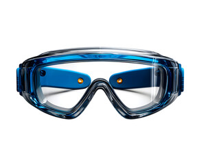 Safety goggles with clear lenses and blue frame, isolated on transparent background