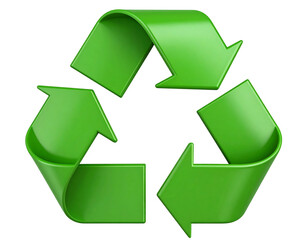 Obraz premium Classic Green Recycling Symbol with 3 Arrows in Loop, Flat Design, Transparent Background PNG