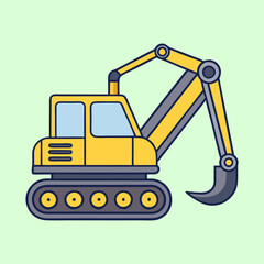 Cartoon Excavator on Light Green Background, Construction Equipment Illustration for Kids