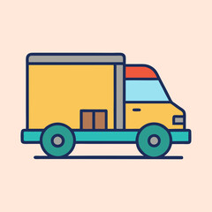 A cartoon delivery truck on a light pink background illustration