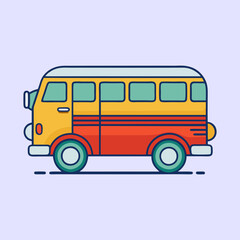 Vintage Style Cartoon Bus with Colorful Design on a Light Background