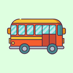 Whimsical Illustration of a Retro Cartoon Bus with Colorful Design Elements