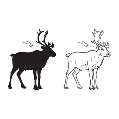 Foraging Skill Conveyed - Caribou Vector Elements - Versatile Silhouette and Detailed Lineart - Caribou silhouette - Caribou lineart - Caribou vector - silhouette & lineart of Caribou

