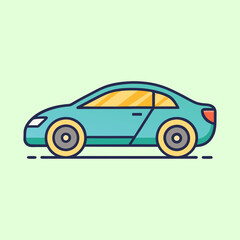 Simple vector illustration of a stylish blue sport car on a light green background