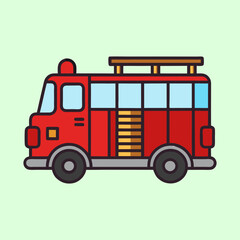 Stylized Red Fire Truck Illustration with Ladder and Light Blue Windows