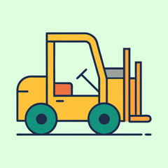 Stylized vector illustration of a yellow and teal forklift on light green