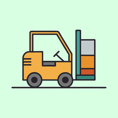 Illustration of a forklift carrying stacked boxes on a light green background