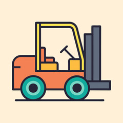 Stylized Forklift Truck with Orange Body and Turquoise Wheels on Beige Background