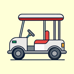 Stylized vector illustration of a golf cart in bright colors on pale background