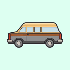 Stylized Retro Van Illustration with Thick Outlines and a Light Background