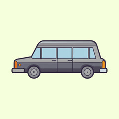 Stylized illustration of a long gray limousine with colorful trim design