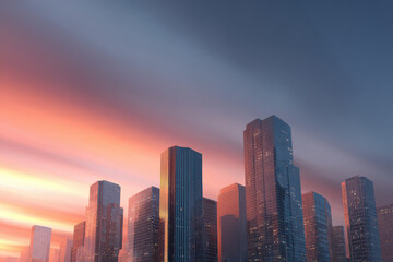 Fototapeta premium stunning d urban scene featuring modern skyscrapers silhouetted against breathtaking sunset