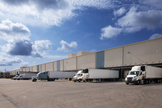 trucks on warehouse loading docks