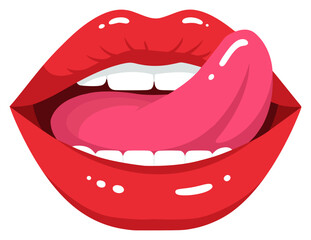 Obraz premium Sensual Female Mouth with Licking Lip Vector Illustration