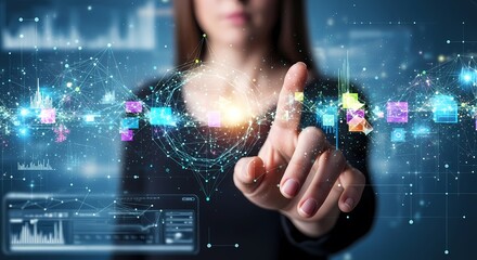 Woman hand touching The metaverse universe,Digital transformation conceptual for next generation technology era.