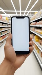 Mobile Phone in Supermarket Aisle
