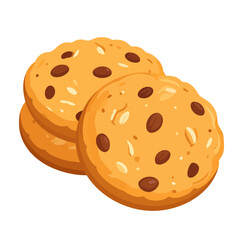 Stack of delicious golden brown chocolate chip and oatmeal cookies in a cartoon style.