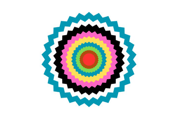 Abstract Colorful Mandala Design with Zigzag Border for Backgrounds