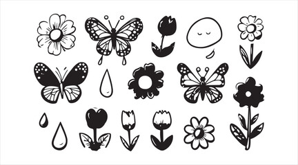set of vector butterflies and flowers