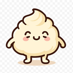 A cheerful and soft cartoon illustration of a light-colored, rounded blob or cloud-like character. It features a sweet, smiling face with rosy cheeks, exuding happiness and innocence
