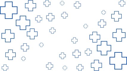 Obraz premium Abstract pattern of scattered blue cross shapes on a white background.