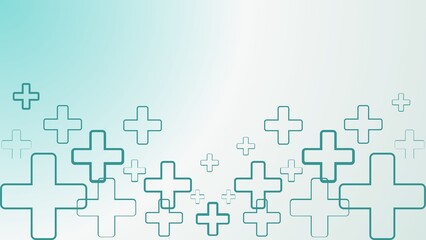 Fototapeta premium Abstract medical background with teal crosses on a soft, gradient backdrop, suggesting health, care, and medical concepts