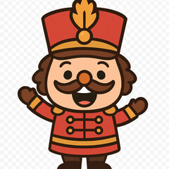  A charming cartoon illustration of a classic nutcracker soldier, standing upright with a friendly expression. 