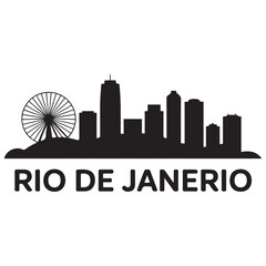 Fototapeta premium Rio de Janeiro City urban skyline. Modern minimalist cityscape graphic, perfect for travel, banners or backgrounds. Vector black silhouette. with white background