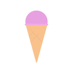 A single scoop of purple ice cream in a classic waffle cone, minimalist flat design icon.