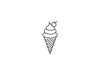Enjoy a delicious ice cream cone with cherry topping, perfect for summer treats and sweet cravings, a minimalist line art design for your creative projects.
