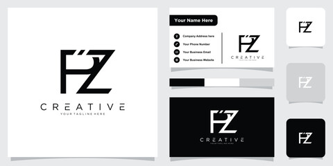 Initial PZ or ZP letter logo design vector with business card design