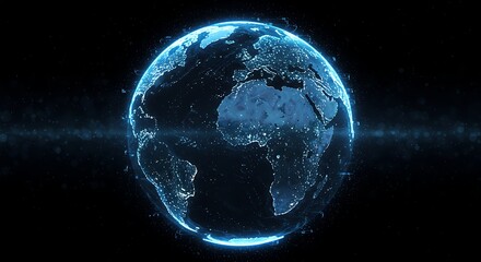 Digital Blue Globe Spinning on Black Background