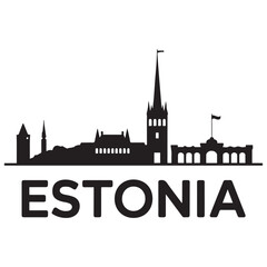 Fototapeta premium Vector Estonia skyline. Travel Estonia famous landmarks. Business and tourism concept for presentation, banner, web site. Vector black silhouette. with white background
