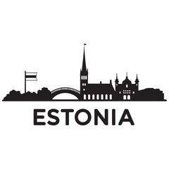 Fototapeta premium Vector Estonia skyline. Travel Estonia famous landmarks. Business and tourism concept for presentation, banner, web site. Vector black silhouette. with white background