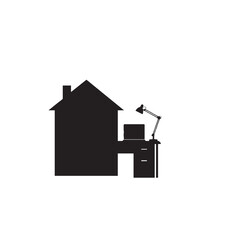 Home Office Silhouette on White Background – Vector Illustration for Remote Work, Productivity, and Modern Lifestyle Concepts