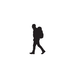 Backpacker Walking Silhouette on White Background – Vector Illustration for Adventure, Exploration, and Outdoor Travel Concepts