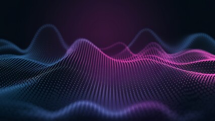 Abstract waves of light blue and pink dots creating a digital landscape with a dark background