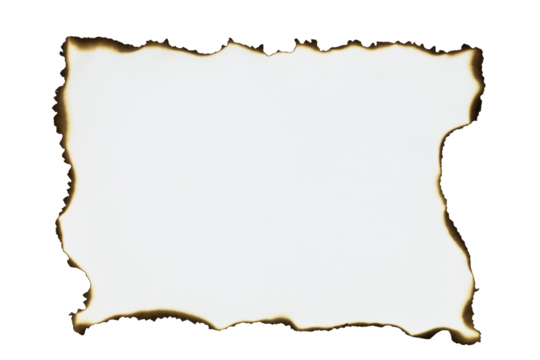 Large burnt paper frame with scorched edges. A vintage, grunge photo overlay for creating a treasure map or western-style poster, isolated on white background with clipping path.